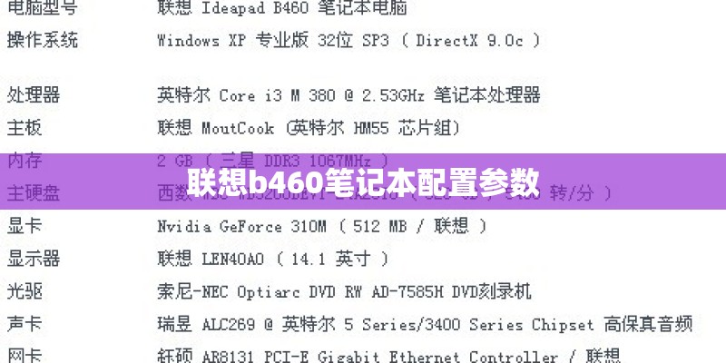 联想b460笔记本配置参数